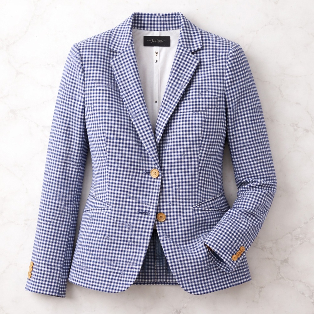 Talbots Blue & White Gingham Blazer| Linen Cotton Preppy Jacket | Size 18